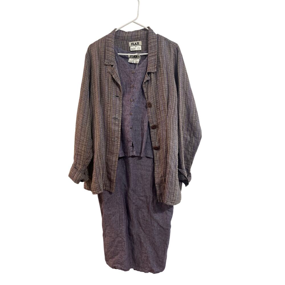 FLAX By Jeanne Engelhart 3 Piece Set Skirt Tank Jacket Sz M Purple Lagenlook